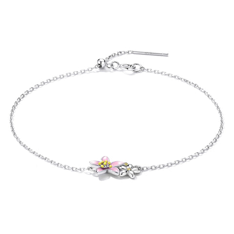 Gioielli da donna con braccialetto in argento sterling S925 con fiori di ciliegio, Cherry Blossom