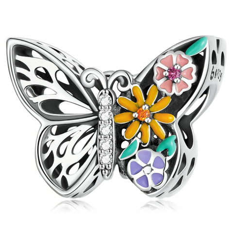 Accessori per collana braccialetto fai-da-te con perline a forma di farfalla in argento sterling S925, Fiore Farfalla