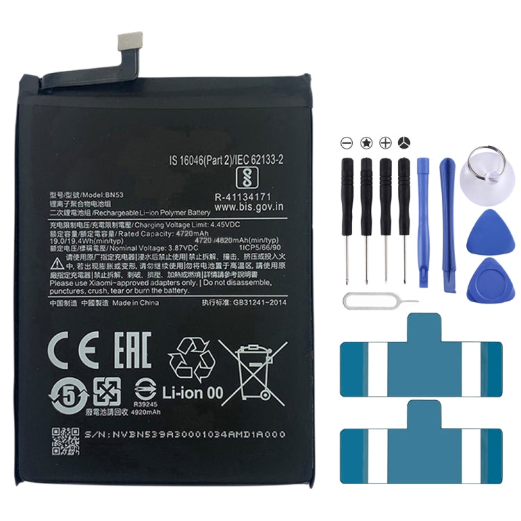 BN53 4820 mAh Li-Polymer Battery Replacement For Xiaomi Redmi Note 9 Pro 5G, BM37, BN51, BM52, BM4M, BM4Q, BN56, BM55, BN53, BN62, BM54, BM4X, BM4Y, BM5...