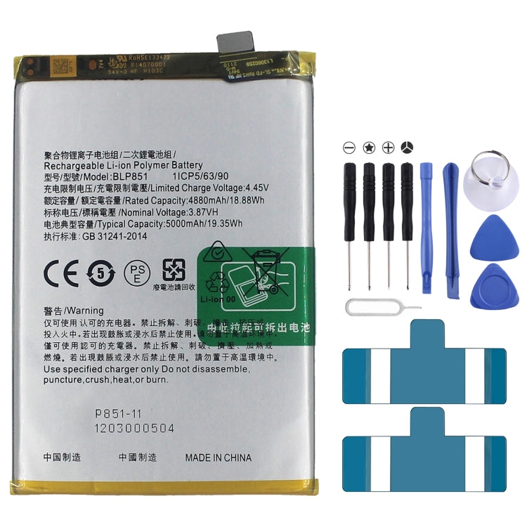 BLP855 4500 mAh Li-Polymer Battery Replacement For OPPO Reno6 Pro 5G / K9 Pro, BLP805, BLP851, BLP831, BLP851 For OPPO F19 / F19s, BLP757, BLP751, BLP73...