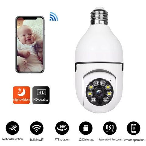 A6 2MP HD Lampadina Telecamera WiFi Supporto rilevamento movimento/Audio bidirezionale/Visione notturna/Scheda TF, sans carte mémoire