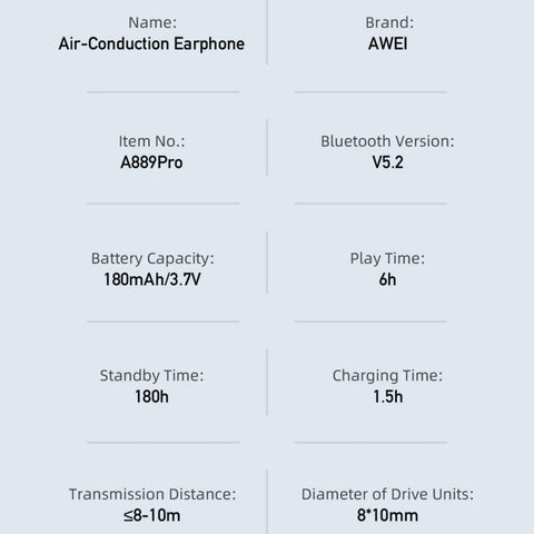 Awei A889 Pro Cuffie sportive wireless a conduzione aerea, A889 Pro