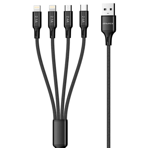 awei CL-129 Cavo di ricarica multiplo da USB a USB-C 4 in 1 / da Tipo C a 8 pin a Micro USB, CL-129