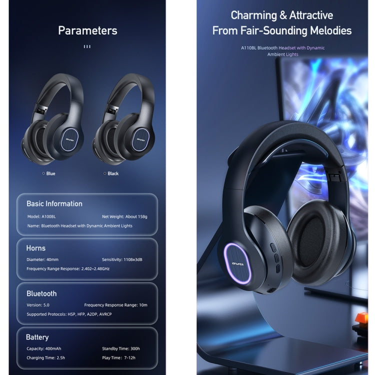 cuffie-stereo-wireless-awei-a100bl-a100bl - immagine 2