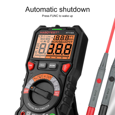 HABOTEST HT118A Multimètre numérique automatique portable avec rétroéclairage double haute précision, HT118A