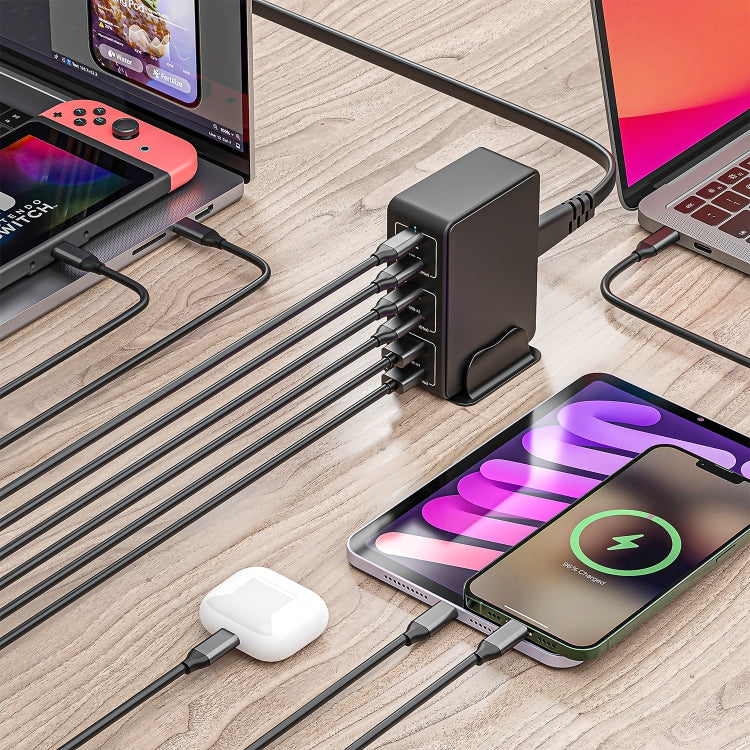 120W 6-Port Desktop Fast Charger with Type-C & USB Ports