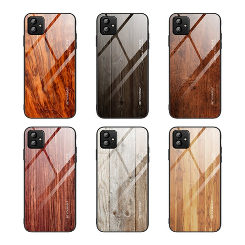 Per Samsung Galaxy A04 Custodia per cellulare in vetro con venature del legno, Per Samsung Galaxy A04