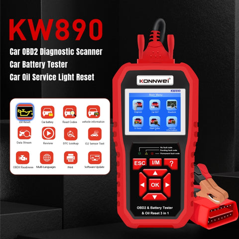 KONNWEI KW 890 Rilevatore di guasti OBD2 per auto 2 in 1 + Reset spia di manutenzione, KW890