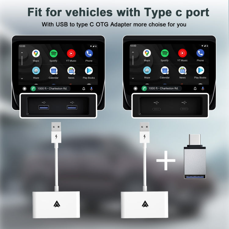 THT-020-2+ USB + USB-C / Type-C Wired to Wireless Carplay Adapter for Android Smartphone, THT-020-2+