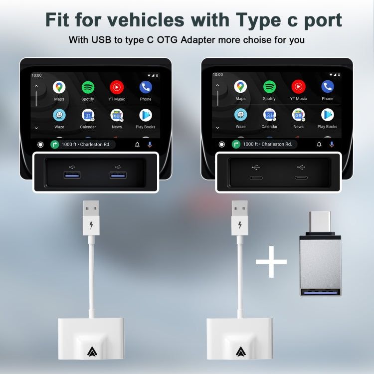 THT-020-3+ USB + USB-C / Type-C Wired to Wireless Carplay Adapter for Android Smartphone, THT-020-3+