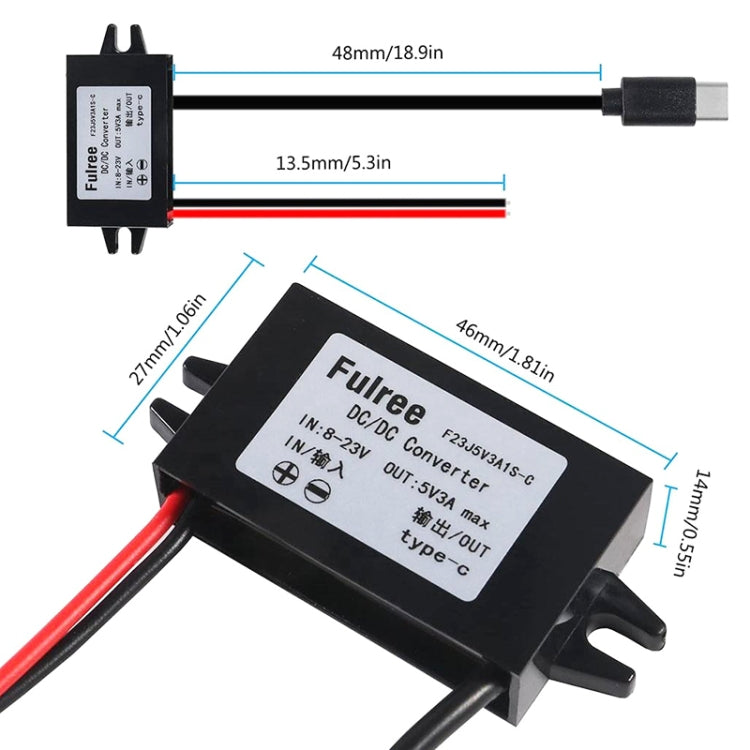 12V to 5V 3A Car Power Converter DC Module Voltage Regulator, Type-C Elbow, Type-C Straight, USB Female with Ears, Dual USB Female, USB+Micro USB, USB+m...