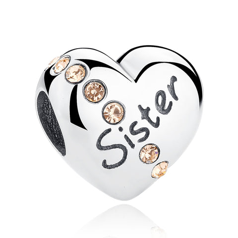 Accessori per collana braccialetto fai-da-te con lettera sorella cuore in argento sterling S925