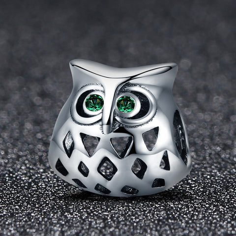 Perline in argento sterling gufo S925 intarsiate con pietre preziose e perline cave