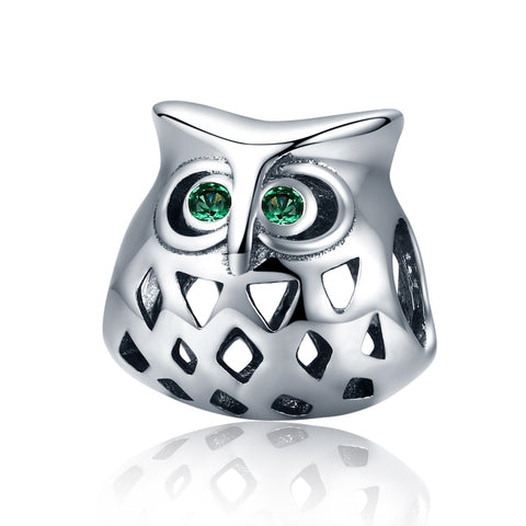 Perline in argento sterling gufo S925 intarsiate con pietre preziose e perline cave