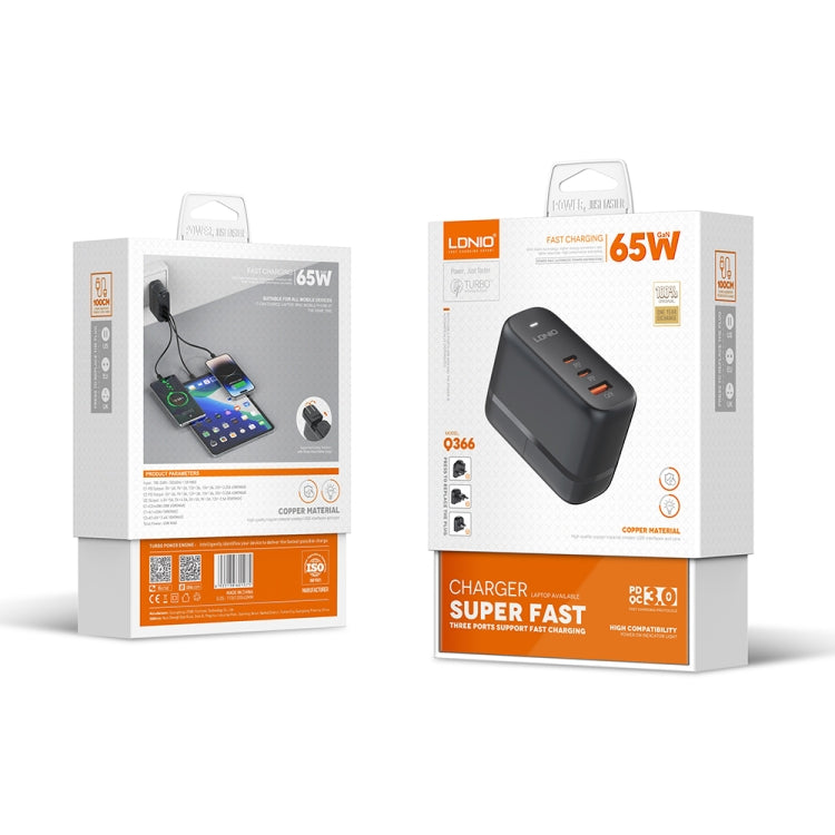 LDNIO Q366 65W USB-C Charger with Dual Ports and Cable