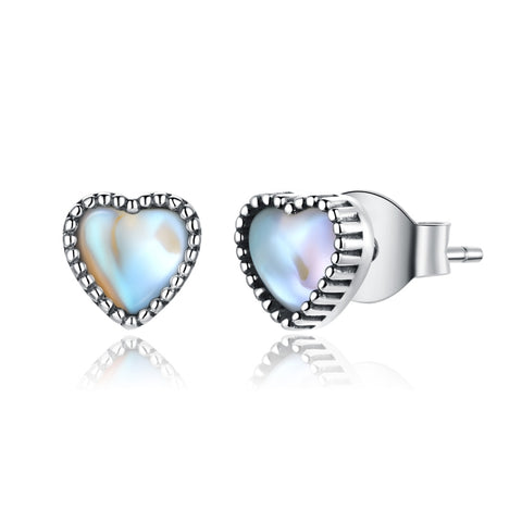 Orecchini semplici a forma di cuore in vetro in argento sterling S925