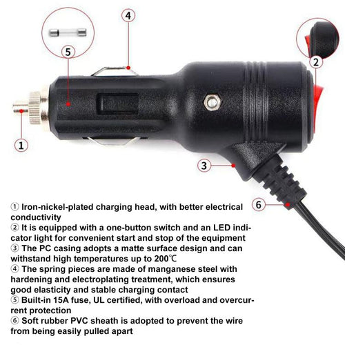 12V-24V Car Cigarette Lighter Extension Cable with Switch