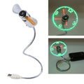Mini USB Clock Fan with Flexible LED Light - Durable &