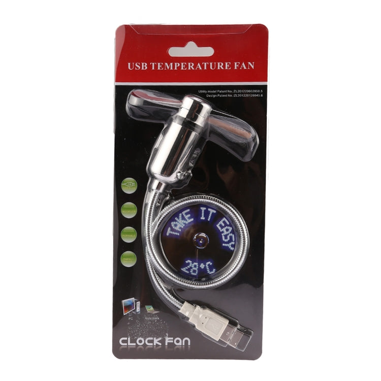 Mini USB Clock Fan with Flexible LED Light - Durable &