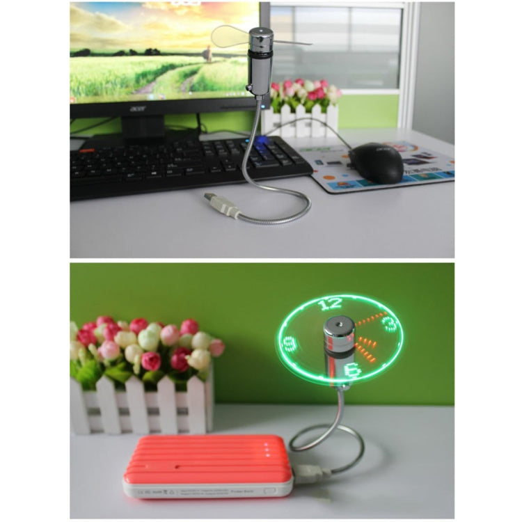 Mini USB Clock Fan with Flexible LED Light - Durable &