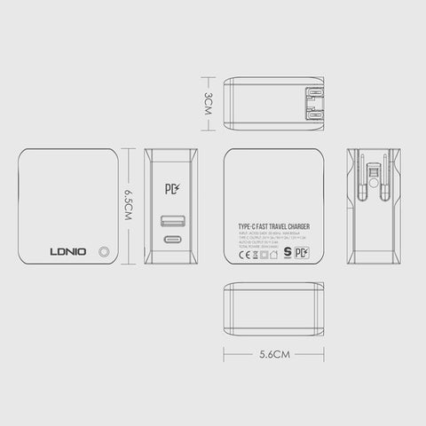 LDNIO A4403C 30W PD + Caricatore rapido da viaggio pieghevole con identificazione automatica con cavo a 8 pin da 1 m, spina AU, with 8 Pin Cable, 30W with 8 Pin Cable