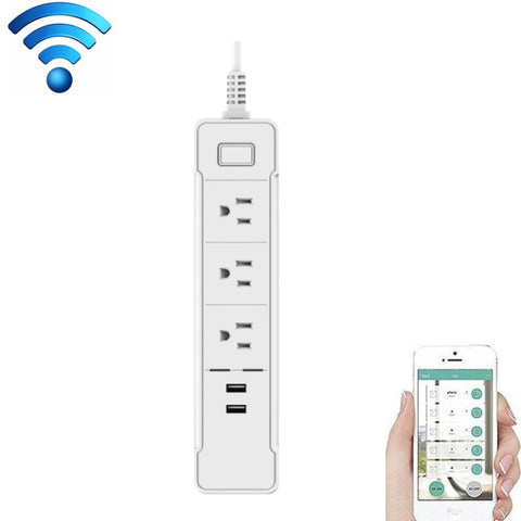C198B 2 portes USB + 3 prises USA Prise de courant intelligente WiFi, compatible avec Alexa et Google Home, CA 110 V-240 V, prise USA, Noir, Blanc