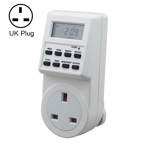 AC 230V Smart Home Plug-in Display LCD Orologio Funzione ora legale 12/24 ore Presa interruttore timer modificabile, spina UK, AC 230V UK Plug