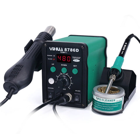 YIHUA 8786D 2 en 1 AC 220 V affichage LED pistolet à air chaud à température réglable + station de saldature et de saldateur, 8786D