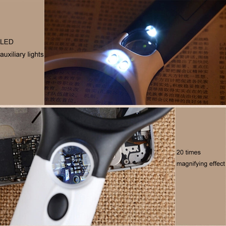 Portable 3-45X Magnifying Lens with 3 White/Black LEDs