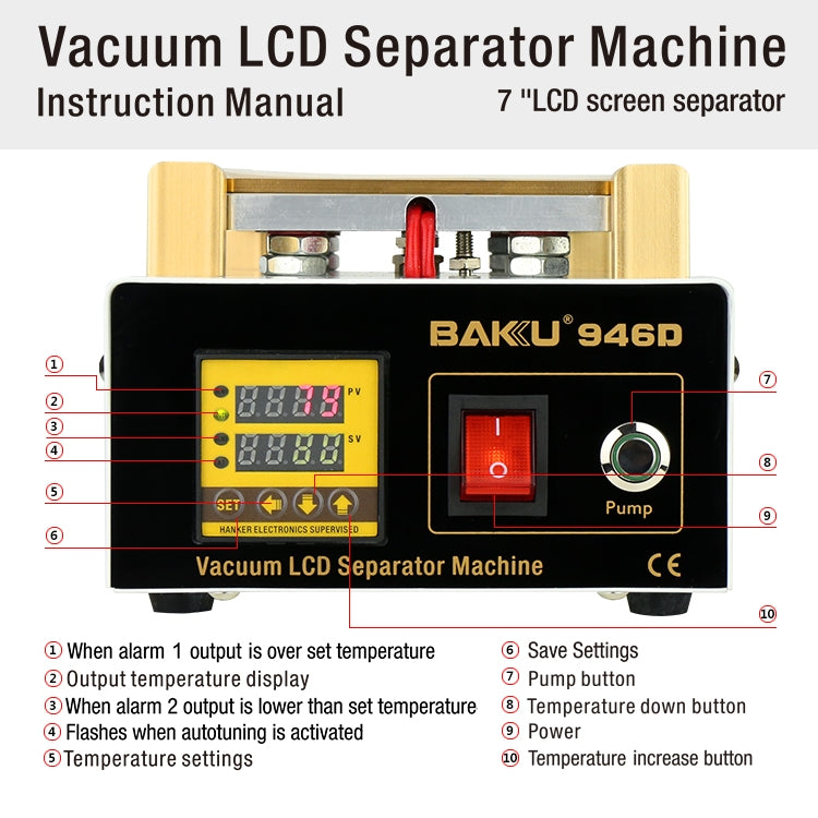 Baku BK-946D 200W Vacuum LCD Touch Panel Separator Tool