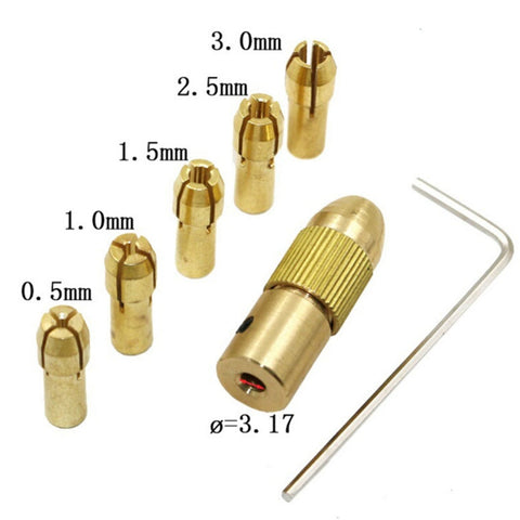 7 pièces/set ottone 0,5-3 mm piccola punta da trapano elettrico pinza micro twist 3,17 mm set di mandrini con chiave, 3.17mm