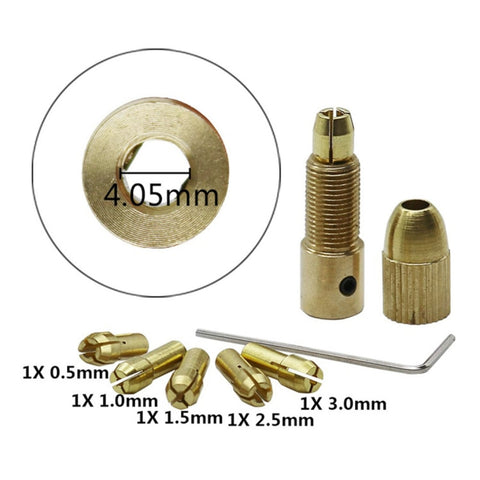 7 pièces/set ottone 0,5-3 mm piccola punta da trapano elettrico pinza micro twist 4,05 mm set di mandrini con chiave, 4.05mm