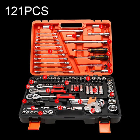 Set de chiavi a cricchetto per cassetta degli attrezzi combinata per riparazione auto 121 in 1 multifunzione, 121 In 1