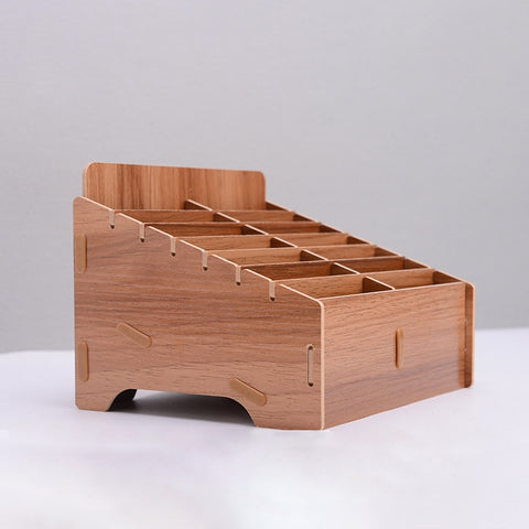 Espositore per accessori da tavolo con supporto per pellicola per cellulare multicella in legno, 14 griglie, dimensioni: 21x17x16 cm, 14 Grids, Brown