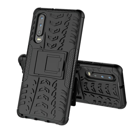 Custodia antiurto in TPU+PC con texture pneumatici per Huawei P30, con supporto, For Huawei P30