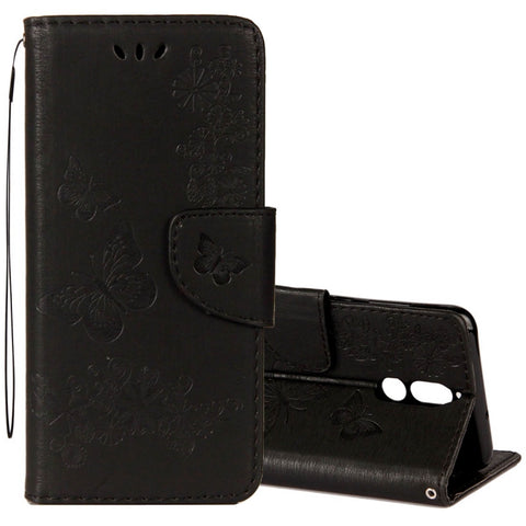 Per Huawei Mate 10 Lite Custodia in pelle con chiusura orizzontale con motivo floreale a farfalla in rilievo vintage con slot per schede, supporto, portafoglio e cordino, For Mate 10 Lite