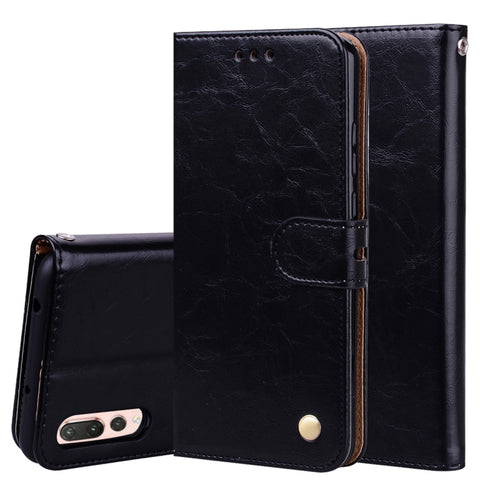 Per Huawei P20 Pro Custodia in pelle con chiusura orizzontale con texture a cera d'olio stile business con supporto, slot per carte e portafoglio, For Huawei P20 Pro