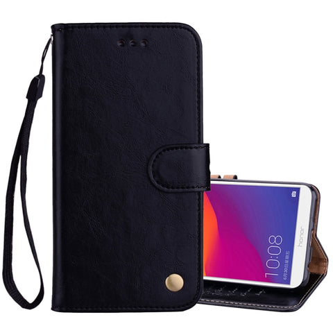 Étui en peau de vibration orizzontale avec texture en céramique d'olio style business pour Huawei Honor 7C / Enjoy 8 / Y7 (2018) / Y7 Prime (2018) / Nova 2 Lite, avec support, emplacement pour carte et portafoglio, pour Huawei Honor 7C / Y7 Prime (2018)
