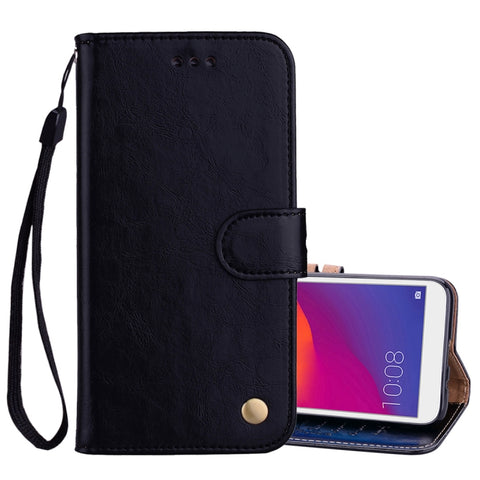 Étui en peau de vibration orizzontale avec texture en céramique d'olio style business pour Huawei Y5 (2018) / Y5 Prime (2018) / Honor 7A (version russe), avec support, emplacement pour carte et portafoglio, pour Huawei Y5 (2018) / Y5 Prime (2018)