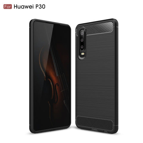 Custodia in TPU antiurto in fibra di carbonio con trama spazzolata per Huawei P30, Huawei P30
