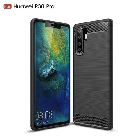 Custodia in TPU antiurto in fibra di carbonio con trama spazzolata per Huawei P30 Pro, Huawei P30 Pro