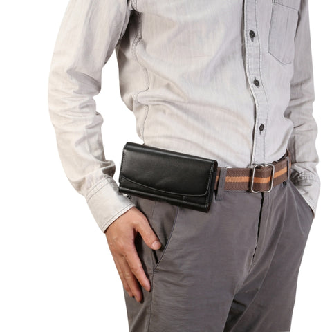 Custodia in pelle da uomo multifunzionale universale con marsupio per cellulare con texture in pelle di agnello per smartphone da 6,9 pollici o inferiori, con slot per schede