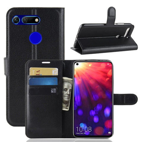 Étui en peau avec texture litchi orizzontale pour Huawei Honor View 20, avec portafoglio, support et emplacement par carte, pour Honor View 20, pour Huawei Honor View 20