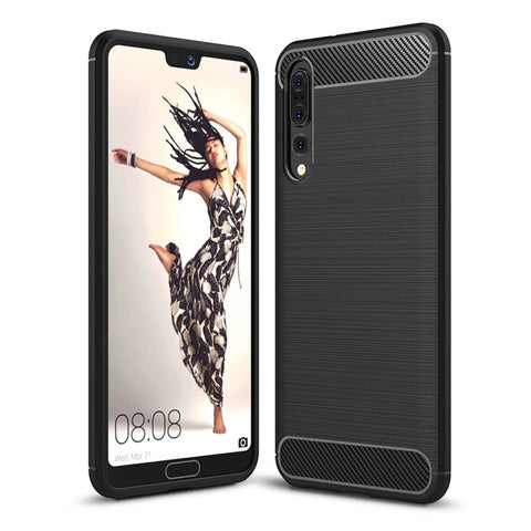 Per Huawei P20 Pro Custodia protettiva posteriore protettiva in TPU antiurto in fibra di carbonio con texture spazzolata, Huawei P20 Pro