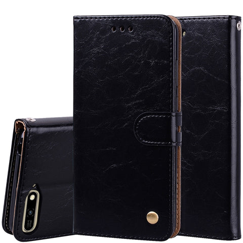 Custodia in pelle a vibrazione orizzontale con texture a cera d'olio stile business per Huawei Y6 (2018), con supporto, slot per carte e portafoglio, For HuaweiY6 (2018), For Huawei Y6 (2018)