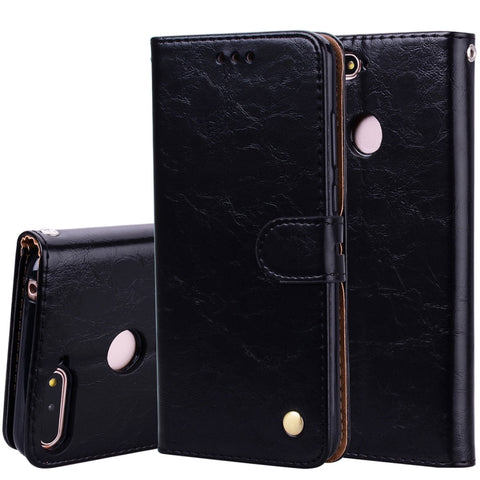 Étui en peau de vibration orizzontale avec texture en céramique d'olio style business pour Huawei Honor 7A (avec foro per impronte digitali), avec support, emplacement pour carte et portafoglio, pour Huawei Honor 7A
