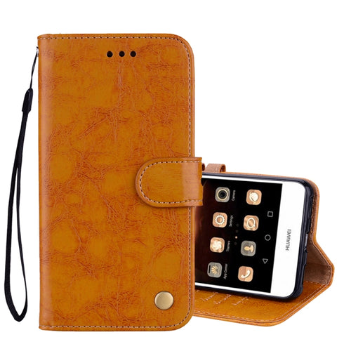 Per Huawei Y5 (2017) / Y6 (2017) Custodia in pelle con chiusura orizzontale in stile business con texture a cera d'olio con supporto, slot per schede e cinturino da polso, For Huawei Y5 (2017) / Y6 (2017), For Huawei Y5 (2017)