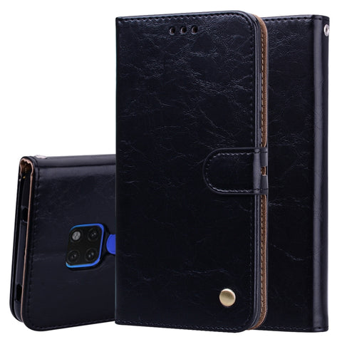 Custodia in pelle a vibrazione orizzontale con texture a cera d'olio stile business per Huawei Mate 20, con supporto, slot per carte e portafoglio, For Huawei Mate 20