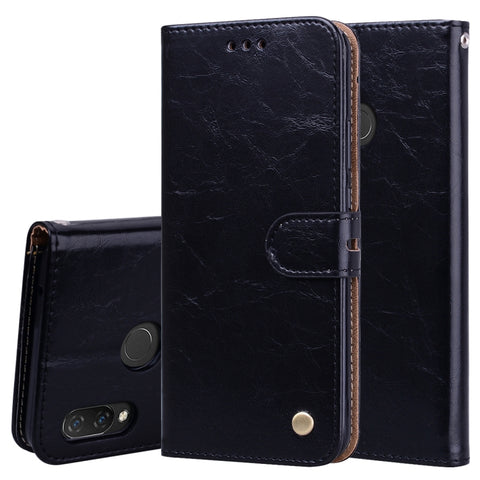 Custodia in pelle a vibrazione orizzontale con texture a cera d'olio stile business per Huawei Nova 3i e P smart Plus, con supporto, slot per carte e portafoglio, For Huawei Nova 3i