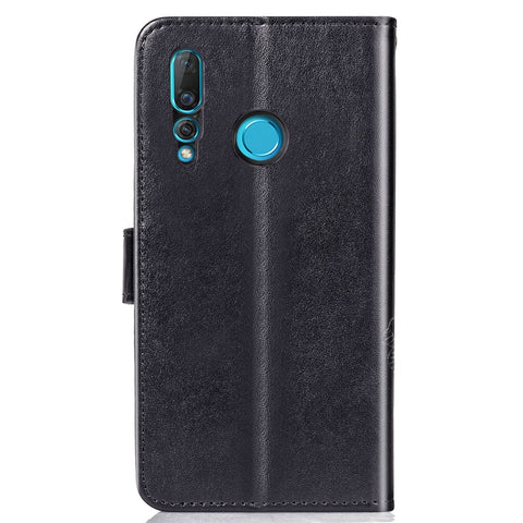 Custodia in pelle con motivo fiori pressati Lucky Clover per Huawei Nova 4, con supporto, scomparti per carte, portafoglio e cinturino da polso, For Huawei Nova 4, Huawei Nova 4